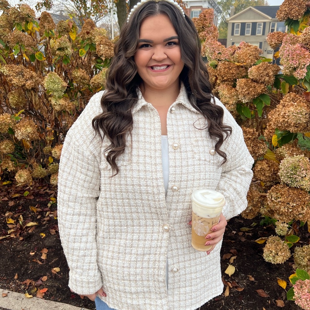 Impressions Boutique 2XL Cream Tweed Pearl Blazer
